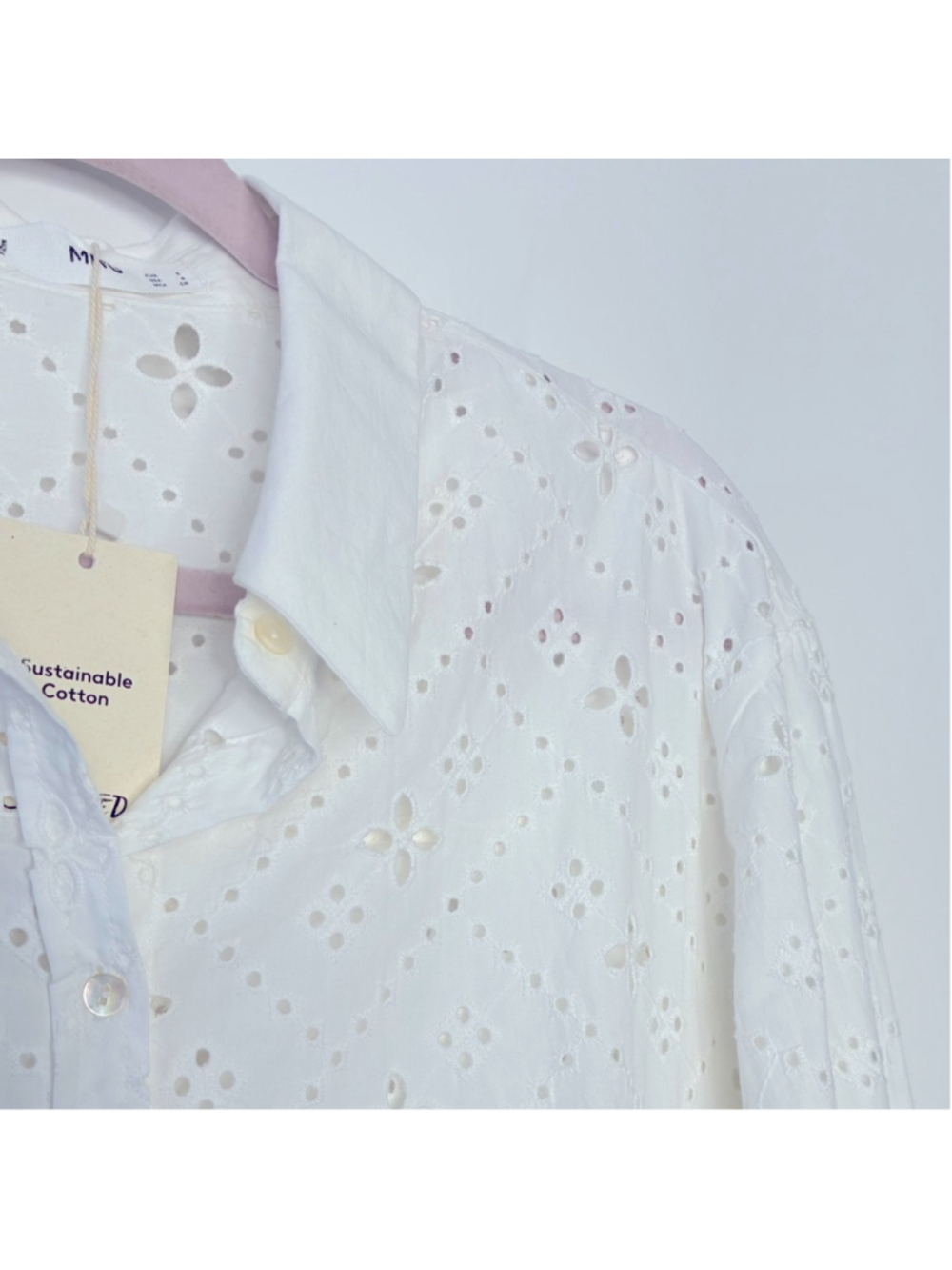 NWT MANGO (MNG) CAMISA Oversized White Eyelet Button Down Shirt Size 4 #0029 - Picture 4 of 10